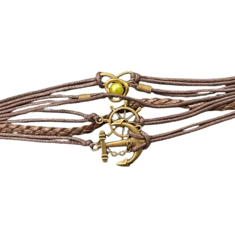 Anchor Infinity Charm Faux Leather Multi-layered Bracelet